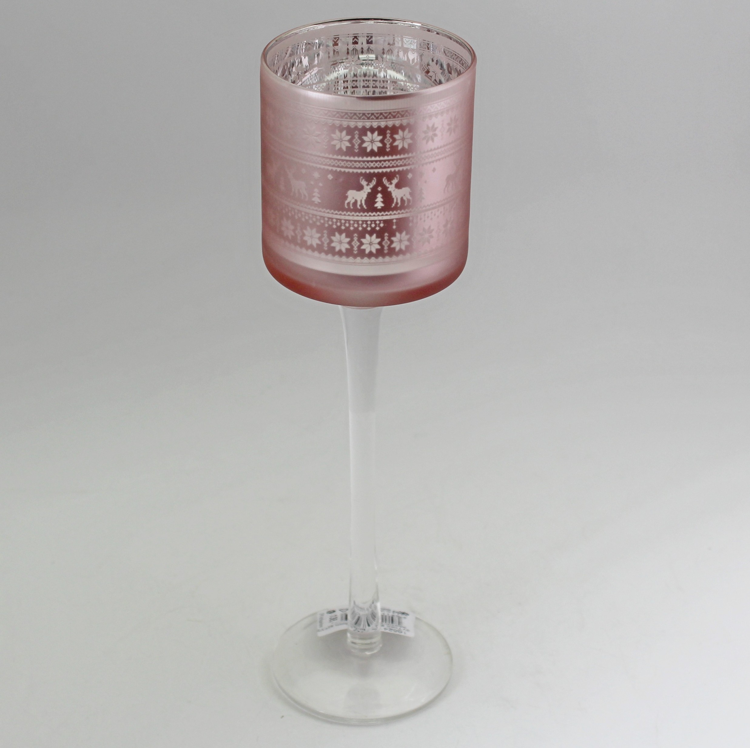 Svícen sklo pr.7V25cm stříbrná/růžová