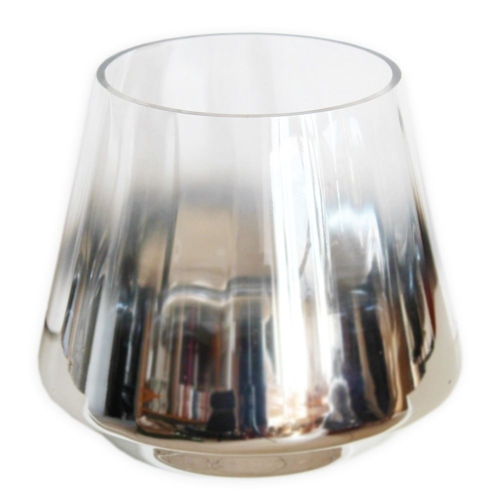 Svícen sklo chrom 15×13.5cm