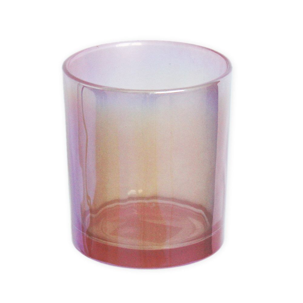 Svícen sklo pr.8 V8,8cm růžová perleť