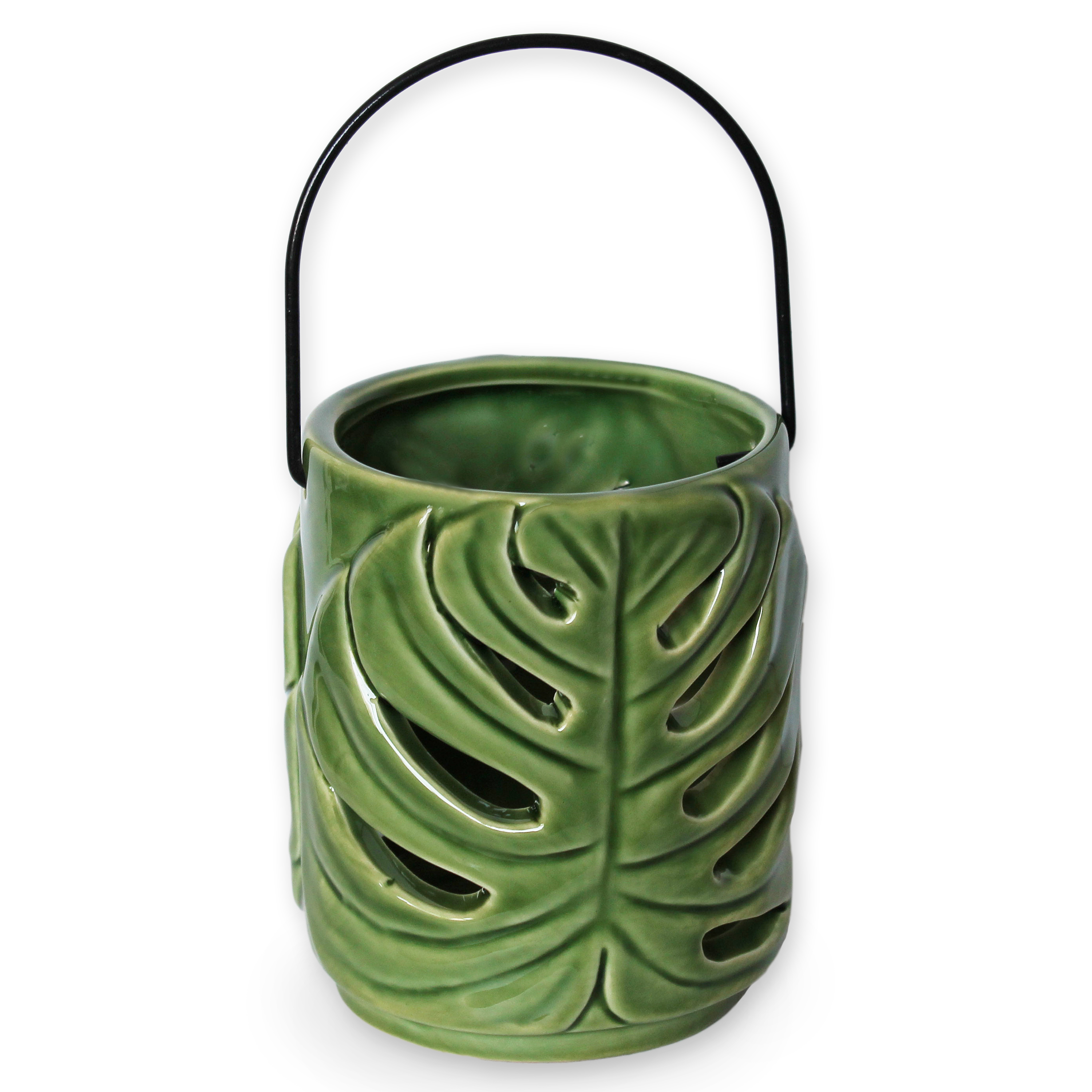 Lucerna Monstera keramika 12cm zelená