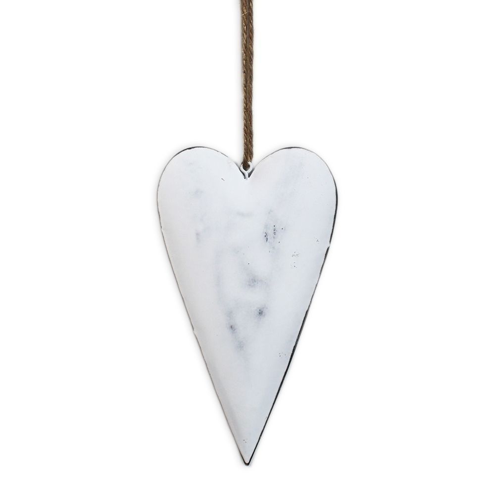 Srdce závěs plech 17cm bílá patina