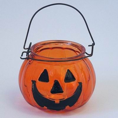Svíčník helloween s uchem sklo/kov pr.9,5,v8cm